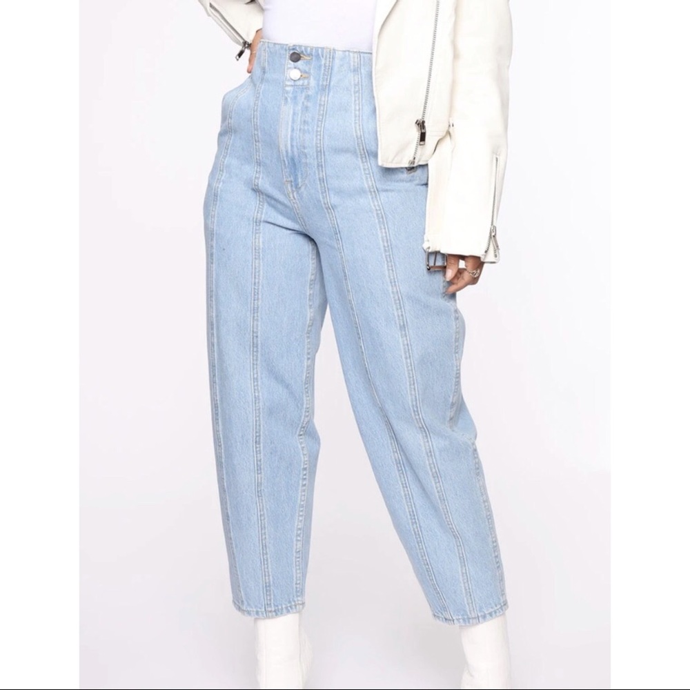 High rise light wash seam detail balloon jeans